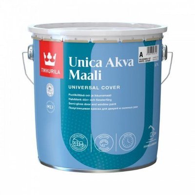 Краска для дверей и оконных рам Tikkurila Unica Akva, 0,9 л, белый 89024 фото