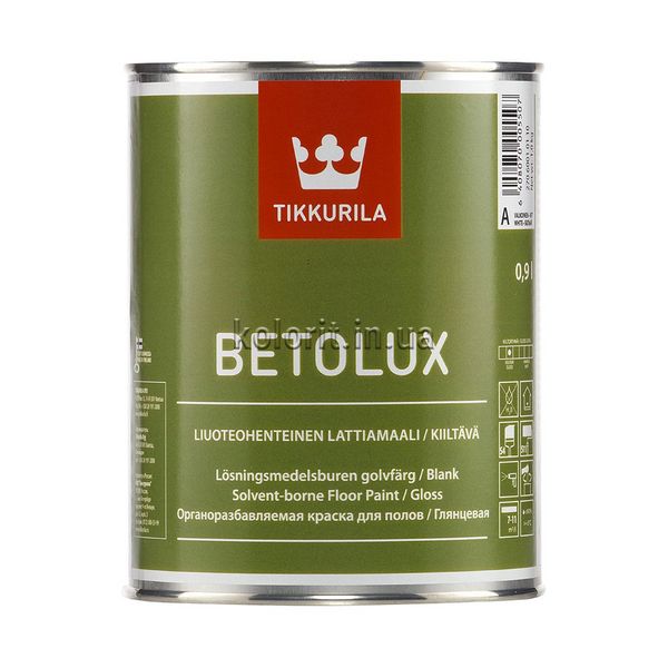 Краска для полов Tikkurila Betolux, 0,9 л, колорирование, глянцевый, A 20788 фото