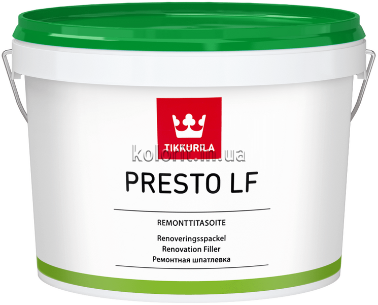 Шпатлевка для стен и потолков Tikkurila Presto LF, 10 л, белый 45528 фото