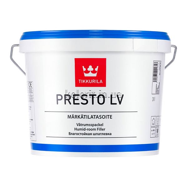 Шпатлевка влагостойкая Tikkurila Presto LV Märkätilatasoite, 3 л, сине-серый 34027 фото