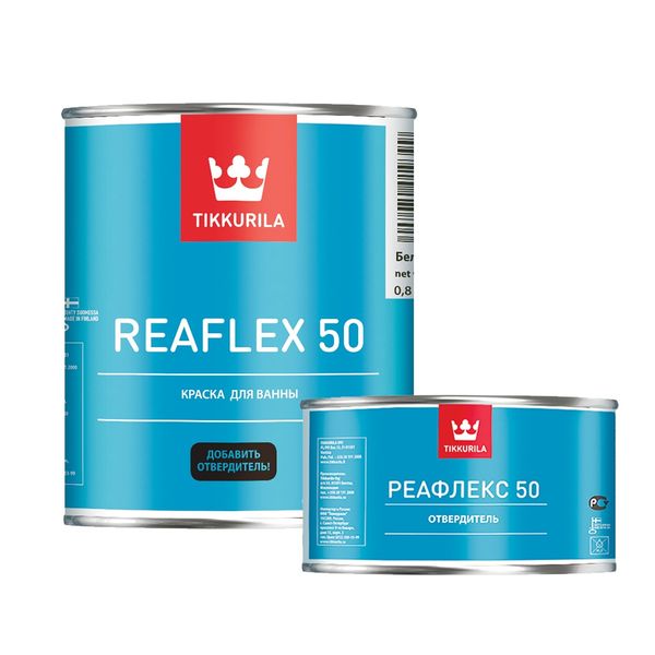 Краска эпоксидная для ванн и бассейнов Tikkurila Reflex 50, 0,8 + 0,2л(отвердитель), белый, высокий глянец 12910 фото